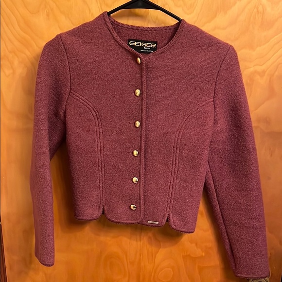 Vintage Geiger Tyrol Dusty Rose Button Up 100% Wool Blazer Jacket Sz 34 Austria - Picture 1 of 9
